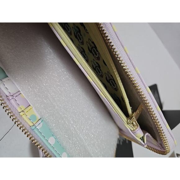 Loungefly Disney Minnie Mouse Polka Dot Wallet Pastel Zip Around With Bow Accent - Picture 9 of 11